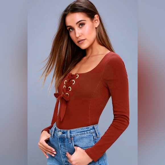 Free People Looking Back Blue Cobalt Long Sleeve Lace-Up Top - Picture 9 of 10